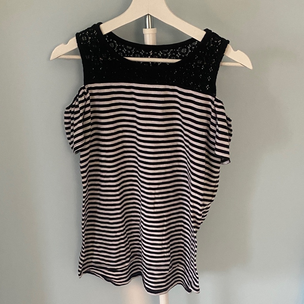 Black and White Striped Women's Top